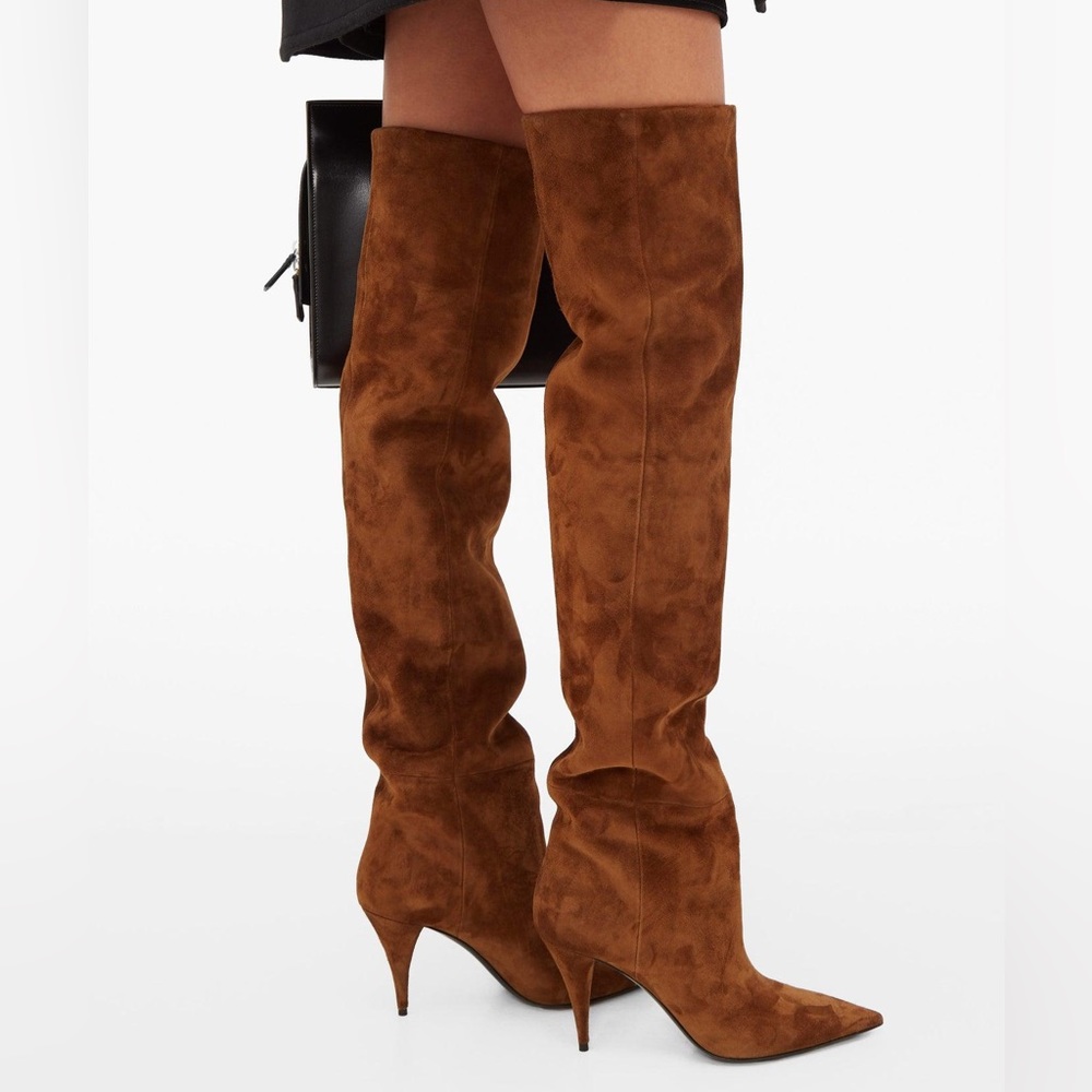 SAINT LAURENT Suede Kiki Over The Knee Boots